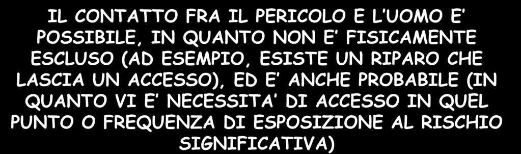 CRITERIO SEMPLIFICATO STIMA DELLE PROBABILITA DI CONTATTO FRA IL PERICOLO E L UOMO MEDIA IL CONTATTO FRA IL PERICOLO E L UOMO E POSSIBILE, IN QUANTO