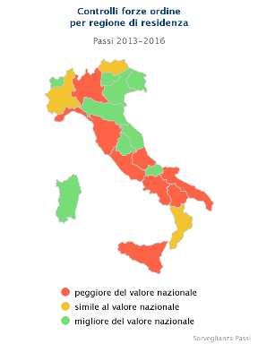 Fermato dalle forze dell ordine per un controllo Prevalenze per regione di residenza - Pool di ASL 2013-16 Totale: 31,3% (IC95%: 31%-31,6%) A livello regionale, nel periodo 2013-16, la percentuale di