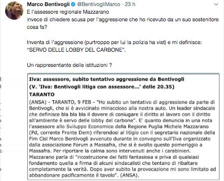 Carlo Calenda, risponde su Twitter al segretario generale Fim Cisl, Marco Bentivogli, il quale in relazione allo scambio di accuse tra lui e l assessore allo Sviluppo economico della Regione Puglia,