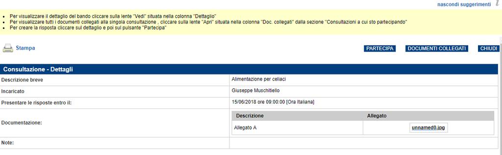 LINEE GUIDA PER OPERATORI 7 Ogni consultazione prevedere un Dettaglio nel quale sono riepilogate in forma descrittiva tutte le informazioni legate alla consultazione in oggetto con eventuali allegati.