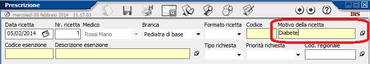 PATOLOGIA MOTIVO RICETTA Anche per le ricette farmaci, così come avviene per le ricette accertamenti, viene data la possibilità di inserire la diagnosi in maniera libera, senza avere l obbligo di