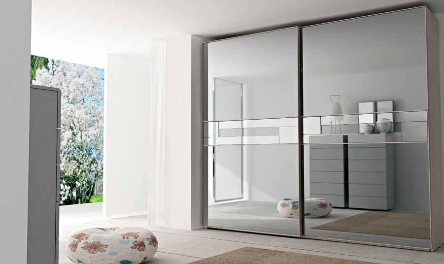 Wardrobe system with mirror effect front.