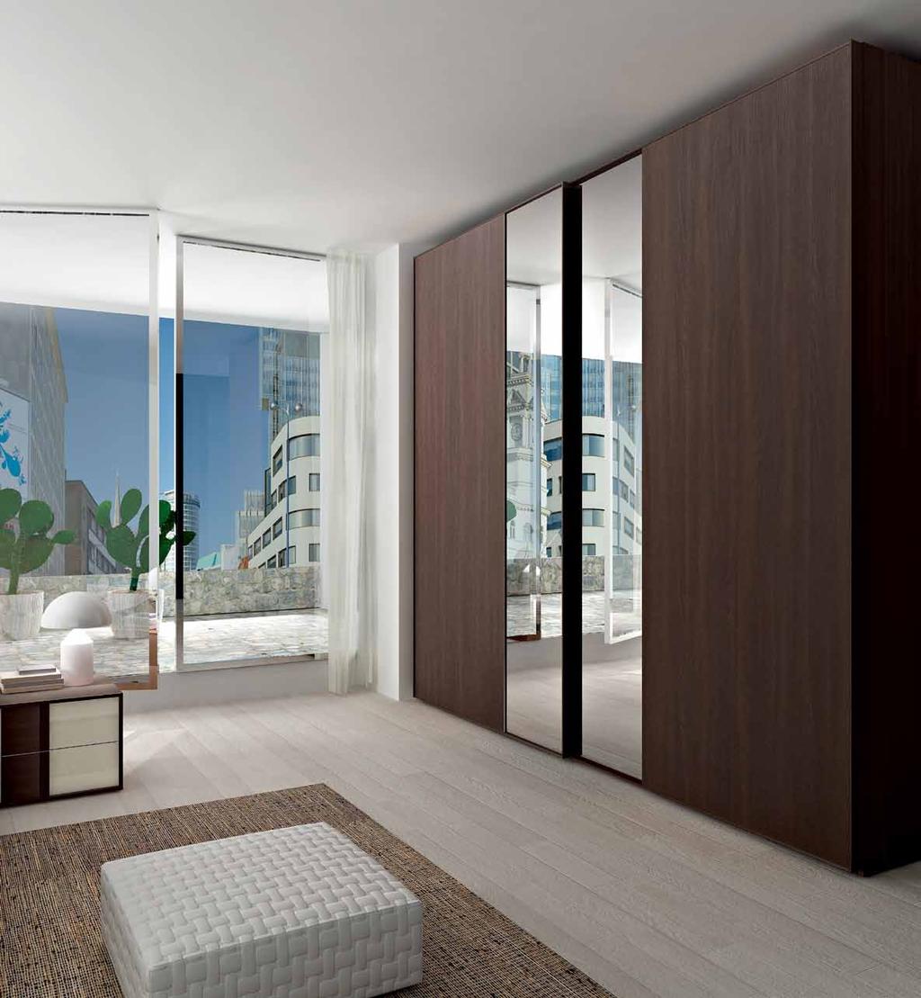 Cassa Structure scorrevole armadio VARCO Wardrobe VARCO struttura / structure: olmo dark frontale/frontal door: olmo dark/specchio Cod.