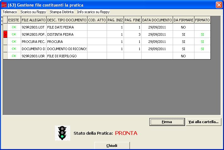 A questo punto lo stato della pratica apparirà