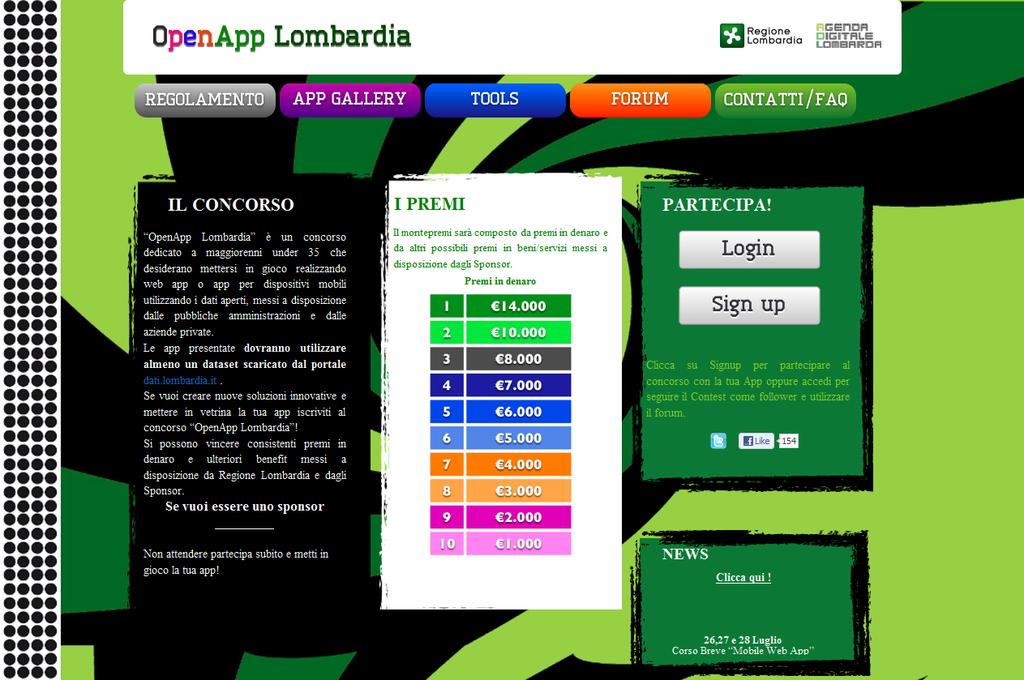 2012: OPENAPP LOMBARDIA Contest aperto a giovani 18-35 anni per progettare applicazioni web e App per dispositivi mobili basate sull utilizzo di dati