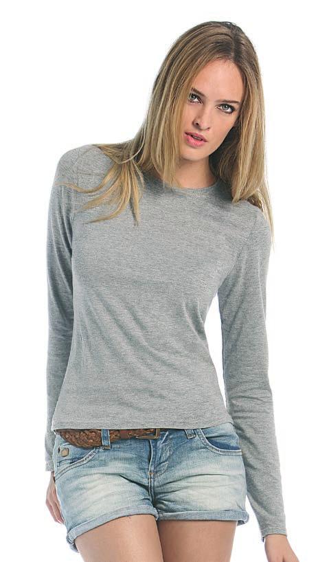 45 BCTW013 B&C Women-Only LSL T-shirt girocollo maniche lunghe, 100% cotone preristretto ritorto ad anelli. Sport grey: 85% cotone, 15% viscosa. 145 g/m 2.