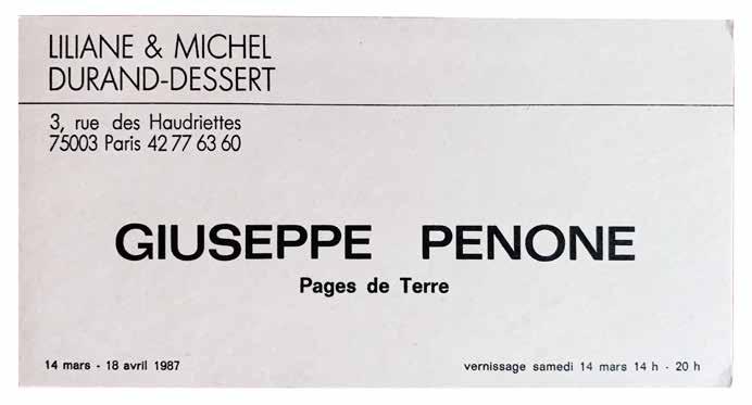 Giuseppe Penone, Milano, Christian Stein, 1987, 57,5x22 cm, poster/invito illustrato con una immagine fotografica in bianco e nero