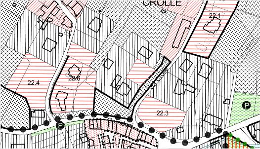 22.2 post osservazioni 299. Foglio 22 particelle 560, parte 561, parte 562, parte 604 Via Crolle - Tavola 4P2 Il PRG prevede azzonamento parte in aree edificabili di completamento B6 art.