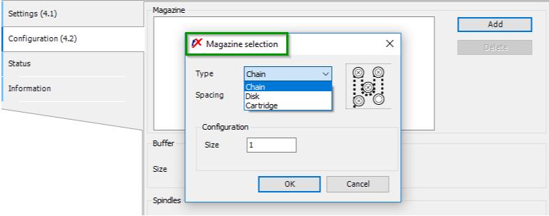 La configurazione del tipo di magazzino e dei posti viene effettuata all'interno della configurazione PLC in Flexium Tools.