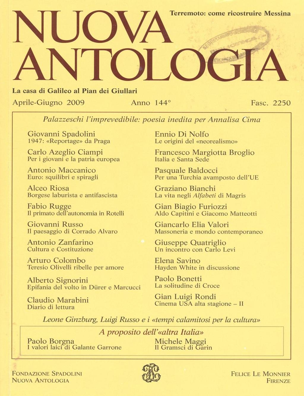 NUOVA ANTOLOGIA Rivista di lettere, scienze ed