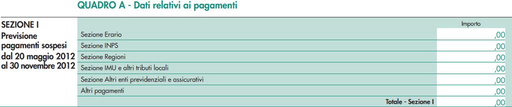 sezione II: previsione pagamenti dal 01.12.2012 al 30.06.