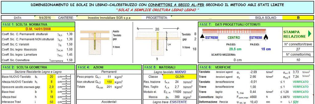 2 CONCLUSIONI Secondo i calcoli eseguiti, con programma Legno-Legno Al-fer v.2 in basso, il solaio avrebbe dovuto esibire una deformazione istantanea (t=0) pari a 10,43 mm.