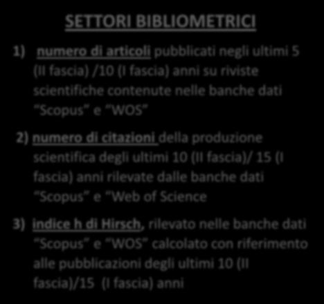 produzione scientifica degli ultimi 10 (II fascia)/ 15 (I fascia) anni rilevate dalle banche dati Scopus e Web of Science 3) indice h di Hirsch, rilevato nelle banche dati Scopus e WOS calcolato