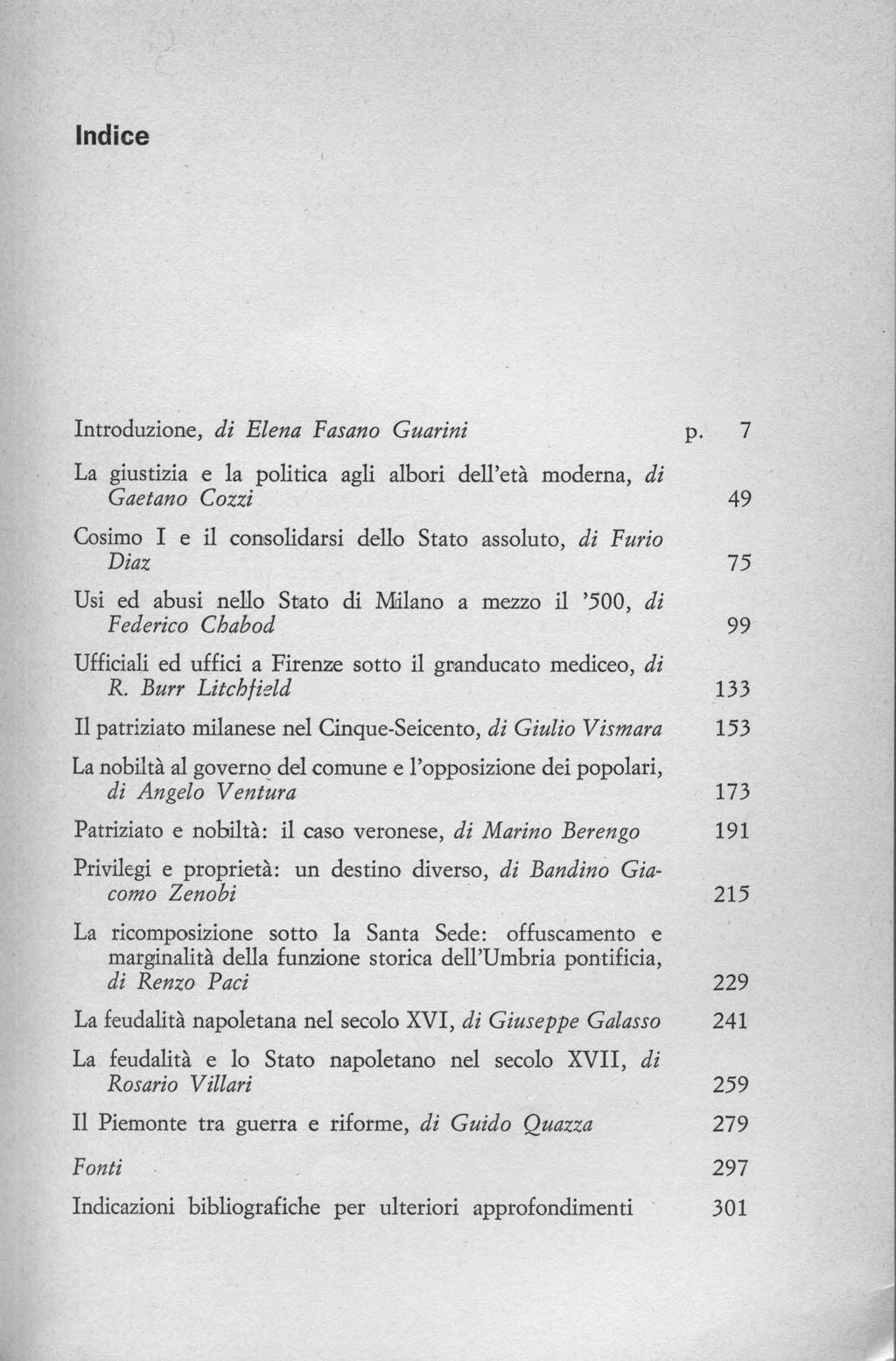 Indice Introduzione, di Elena Fasano Guarini p.