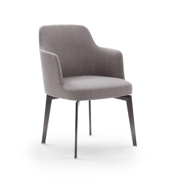 TIPOLOGIE SEDIE/POLTRONCINE/SGABELLI PRODOTTO SEDIA/POLTRONCINA 50 Neatly balanced between 51 STRUTTURA IMBOTTITA IN MATERIALE BREVETTATO COMPRENDENTE VARIE tradition and modernity, the Leda chair