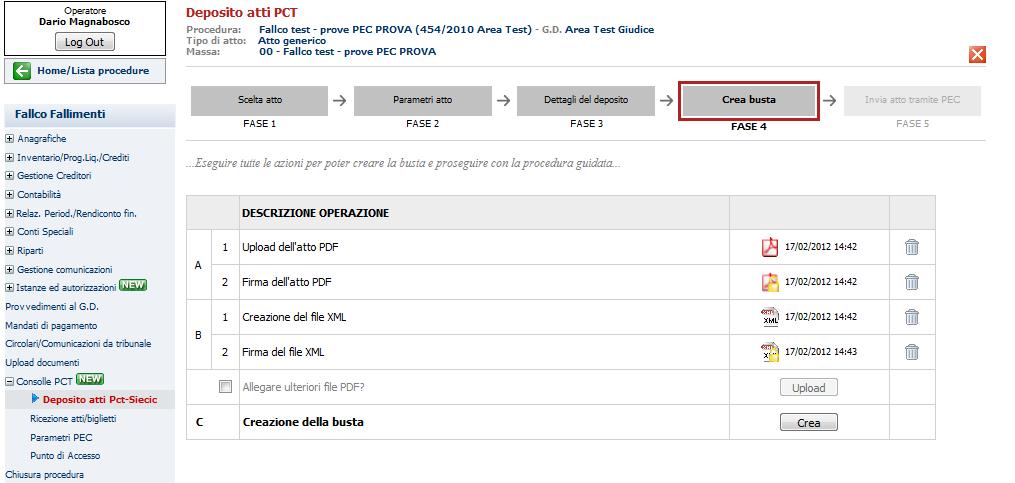 D creazione della busta, con il file PDF e il file XML, firmati digitalmente Generazione automatica del file strutturato XML e del file PDF,