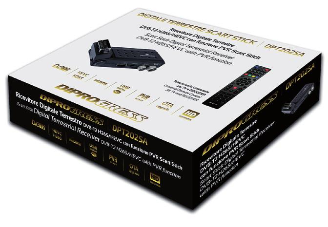 DPT201HD Zapper DVB-T2 HEVC H265 10bit PVR + RCU 2IN1 10 8032539193559 Ricevitore Digitale Terrestre DVB-T2 H265/HEVC Scart Stick con PVR USB e telecomando universale 2 in 1 Decoder
