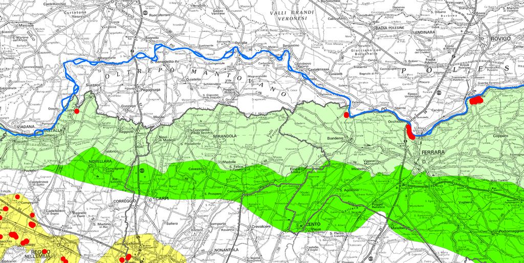 POZZI ACQUEDOTTISTICI LUNGO IL PO in Emilia-Romagna punti rossi in Lombardia punti viola Pontelagoscuro 7.