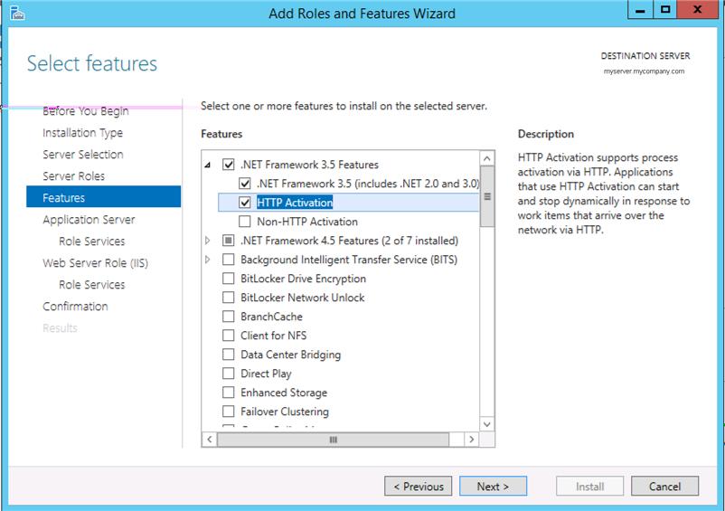 Fare clic su Aggiungi funzionalità. Nota: In Windows Server 2008 R2, selezionare queste opzioni: Funzionalità.NET Framework 3.