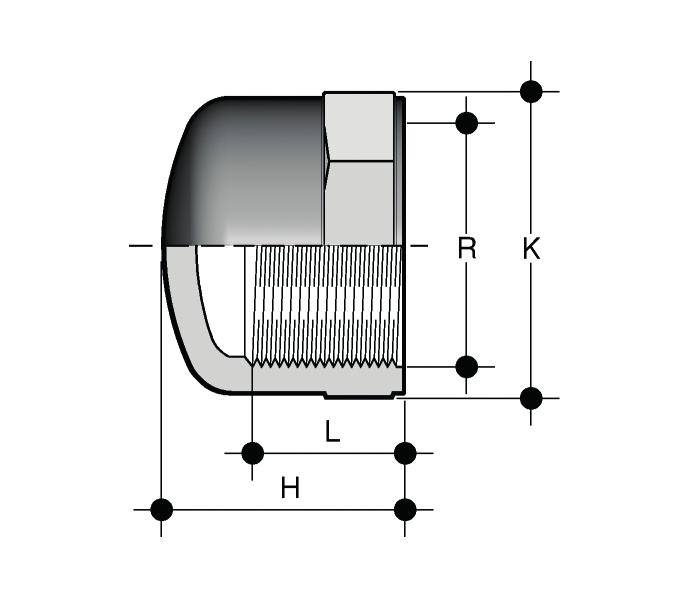CFV Calotta estremità femmina filettata R PN H K L g Codice 3/8" 16 19 23 11,4 6 1RCA216000 1/2" 16 25 28 15 10 CFV012 3/4" 16 27 34 16,3 15