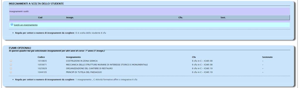 purché non già selezionati nel percorso formativo.