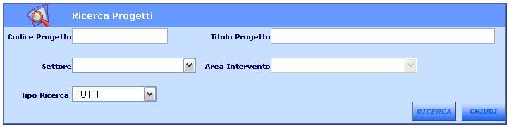 La maschera di Inserimento Numero Domande Ricevute ha i seguenti filtri di ricerca (Figura 2): Codice Progetto Titolo Progetto