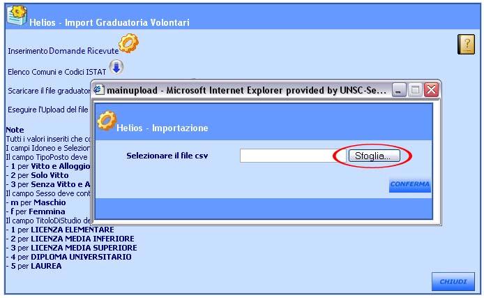 3.2. Fase Importazione Selezionando l immagine si attiva la maschera che permette di selezionare il file CSV da processare nella fase