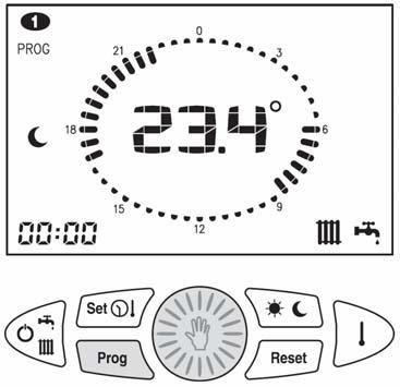 9.1 FUNZIONAMENTO MANUALE 1. Premere il tasto fino a quando compare l'icona. Sul display compare il valore della temperatura impostata lampeggiante (Figura 9.1 p. 11). 2.