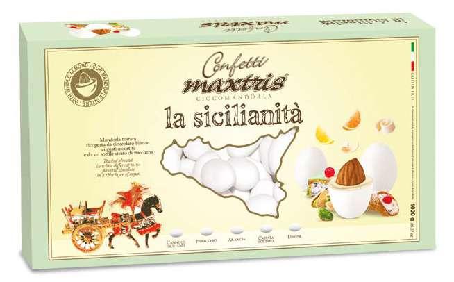 MIX LA SICILIANITÀ Mandorla tostata ricoperta da cioccolato bianco ai gusti assortiti (cannolo siciliano, cassata siciliana,