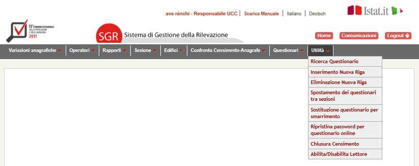 Ricerca questionario La prima funzione è Ricerca questionario, tramite questa funzione è possibile effettuare la ricerca di uno o più questionari.