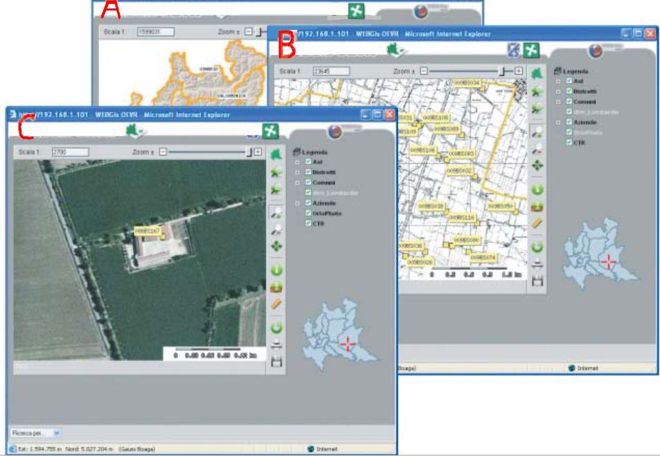 WebGIS prevede inoltre la possibilità di georiferire un azienda attraverso l inserimento delle coordinate rilevate con apparecchiatura GPS: il sistema (Figura 2) colloca quindi il cerchio rosso nella
