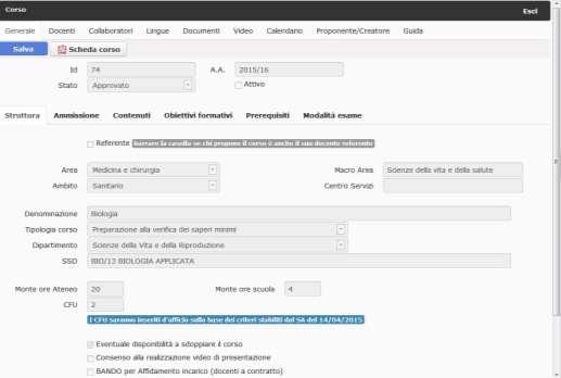 4. Nella nuova pagina cliccare Calendari in corrispondeza del corso per il quale si intende definire il calendario (Fig. 4). Figura 4 5.