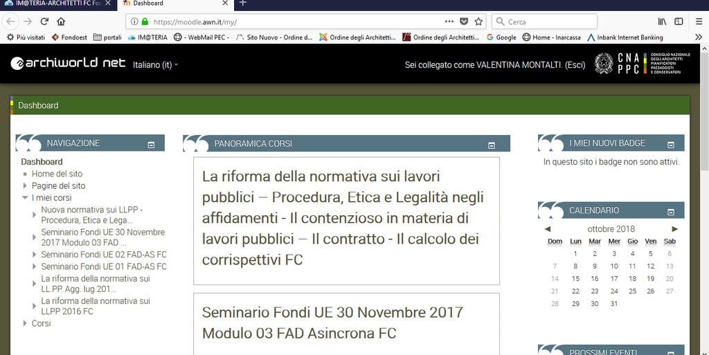 21. Nella nuova scheda, su Moodle, comparirà la prima pagina del corso. Clicca sul titolo e accedi alle lezioni: adesso puoi cominciare il tuo percorso formativo!