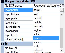 2. Impostazione dei parametri di lettura dxf Nella sezione dati va prima di tutto scelto il file DXF pianta che verrà usato come pianta di default e riferimento per l