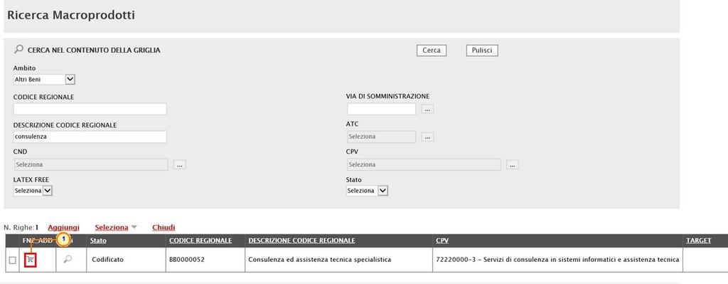 2) cliccare sul comando relativo al risultato di interesse.