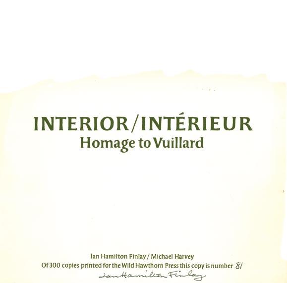 10. HAMILTON FINLAY Ian - HARVEY Michael, Interior / Intérieur.