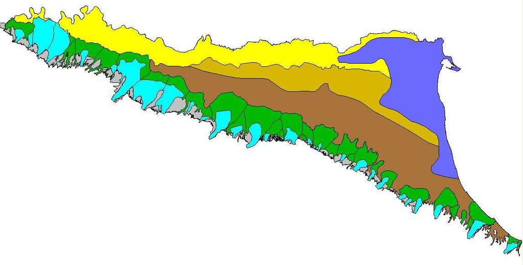 Conoidi alluvionali multistrato - acquiferi confinati superiori (acquiferi A1 ed A2); 3: Conoidi alluvionali multistrato - acquiferi confinati inferiori (acquiferi A3 - C) 4: Pianura alluvionale