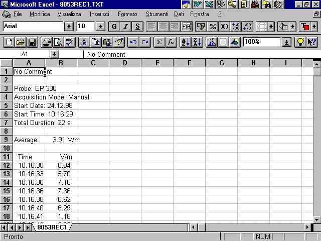 5.10 Trattamento dei dati con EXCEL I record salvati possono essere manipolati per mezzo di EXCEL o altri programmi di foglio elettronico.