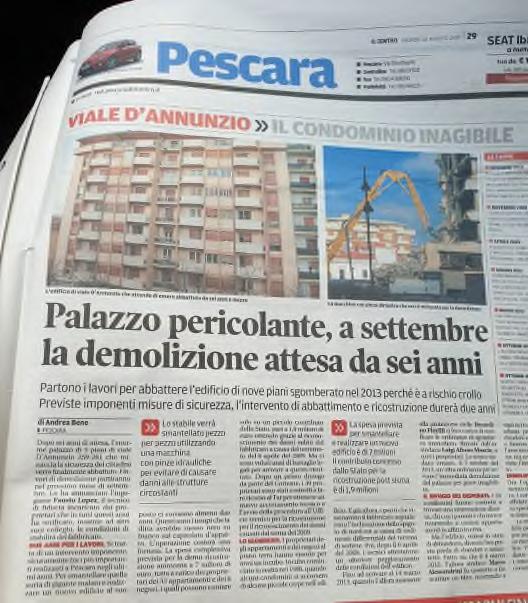 Un caso concreto Sisma: Via D Annunzio - Pescara Le caratteristiche del condominio: 39 unità abitative su 9 piani