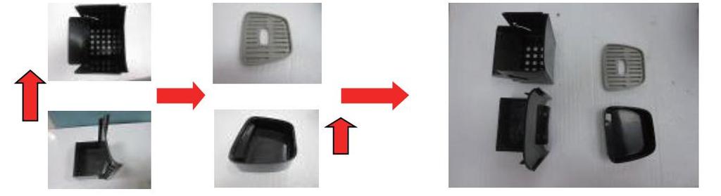 3) Montaggio del contenitore di capsule 3.1) tirare il complesso di contenitore fuori dalla macchina e svuotalo delle capsule utilizzate. 3.2) Rimuovere le parti uno alla volta E) Pulizia 1) Pulizia del serbatoio d'acqua: 1.