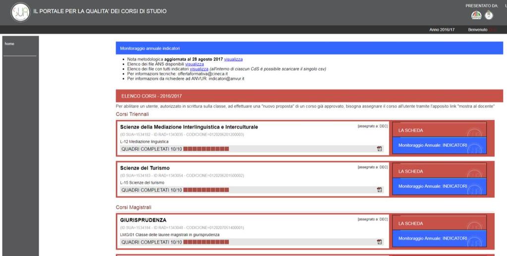 6. Individuare il proprio Corso di Studi nella schermata e selezionare la voce