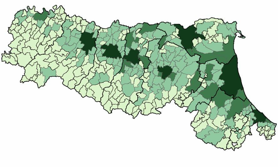 Rappresentazione della distribuzione per classi dimensionali dell IPTc r (regione = 1.