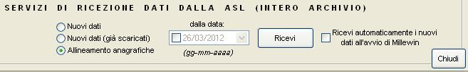 D - SERVIZI SULL INTERO ARCHIVIO SERVIZI DI RICEZIONI DATI DALLA ASL Servizi di ricezioni dati dalla ASL: attraverso questa sezione, è possibile: richiedere i nuovi dati ricevuti dalla Azienda