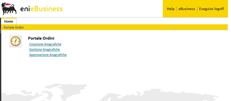 Il Gestore delle Anagrafiche accede al menù Portale Ordini al fine di: inserire a sistema ex novo l anagrafica di un agenzia o un energy store Eni utilizzando la voce Creazione Anagrafiche.