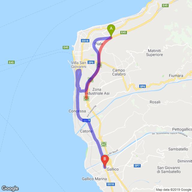 MAPPA PERCORSO ALTERNATIVO A2 AUTOSTRADA DEL MEDITERRANEO Dal km.