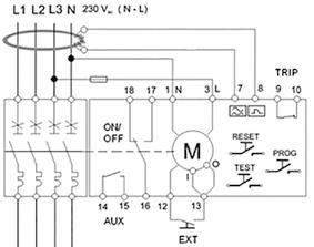 Interruttori automatici differenziali erminali Contatti erminali Descrizione 7 8 7 8 N POWER L ON/OFF RESE ES PROG ON RIP EX AUX Display 7 8 9 5 7 8 Ingresso tensione di alimentazione Ingresso