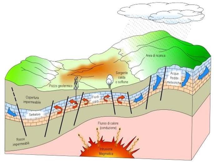 I SISTEMI IDROTERMALI geotermia convenzionale serbatoi ad acqua dominante Sono dominati dal moto convettivo dell acqua che, infiltrandosi a partire dalla superficie all interno di uno spazio