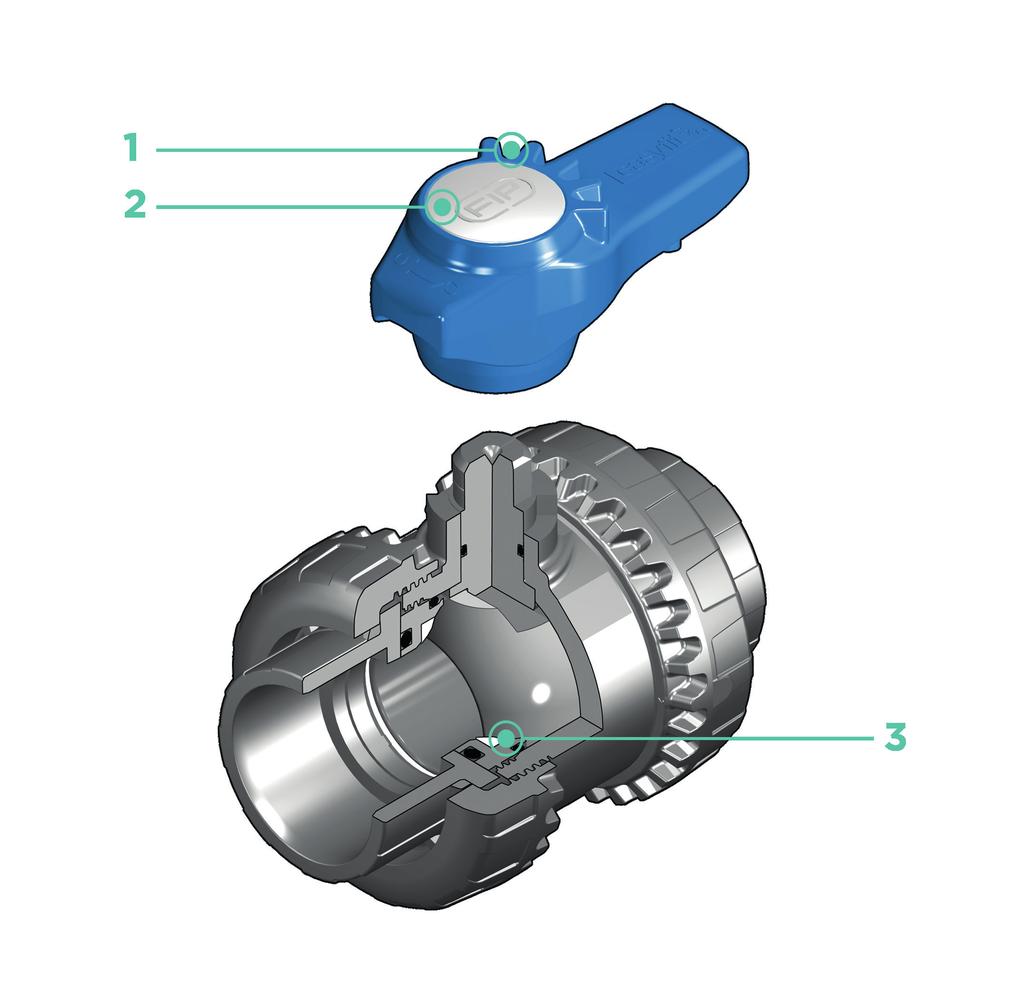 1 Maniglia ergonomica multifunzione Easyfit biposizionabile con comando per registrazione del serraggio delle ghiere e utilizzabile come chiave per la regolazione del supporto delle guarnizioni di