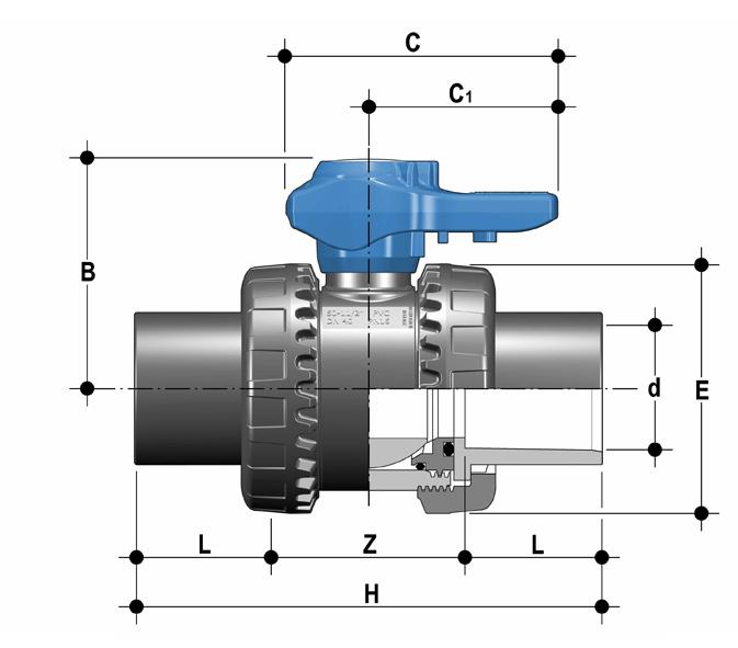 VEENV Valvola a due vie Easyfit con attacchi femmina filettatura NPT R DN PN B C C 1 E H L Z g Codice 3/8 10 16 49 64 44 54 82 13,7 54,6 180 VEENV038E 1/2 15 16 49 64 44 54 90 17,8 54,4 175 VEENV012E