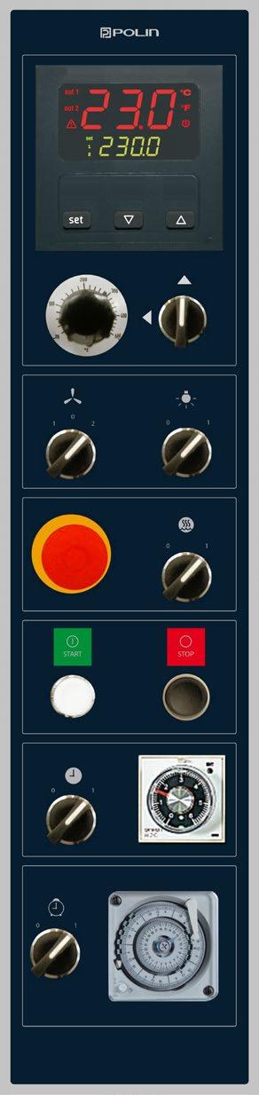 VERSINE CLASSIC/INDUSTRIAL / CLASSIC/INDUSTRIAL VERSIN DESCRIZINE Termostato digitale di esercizio Termostato di riserva Comando ventilatore scarico vapori Comando luci camere Comando bruciatore